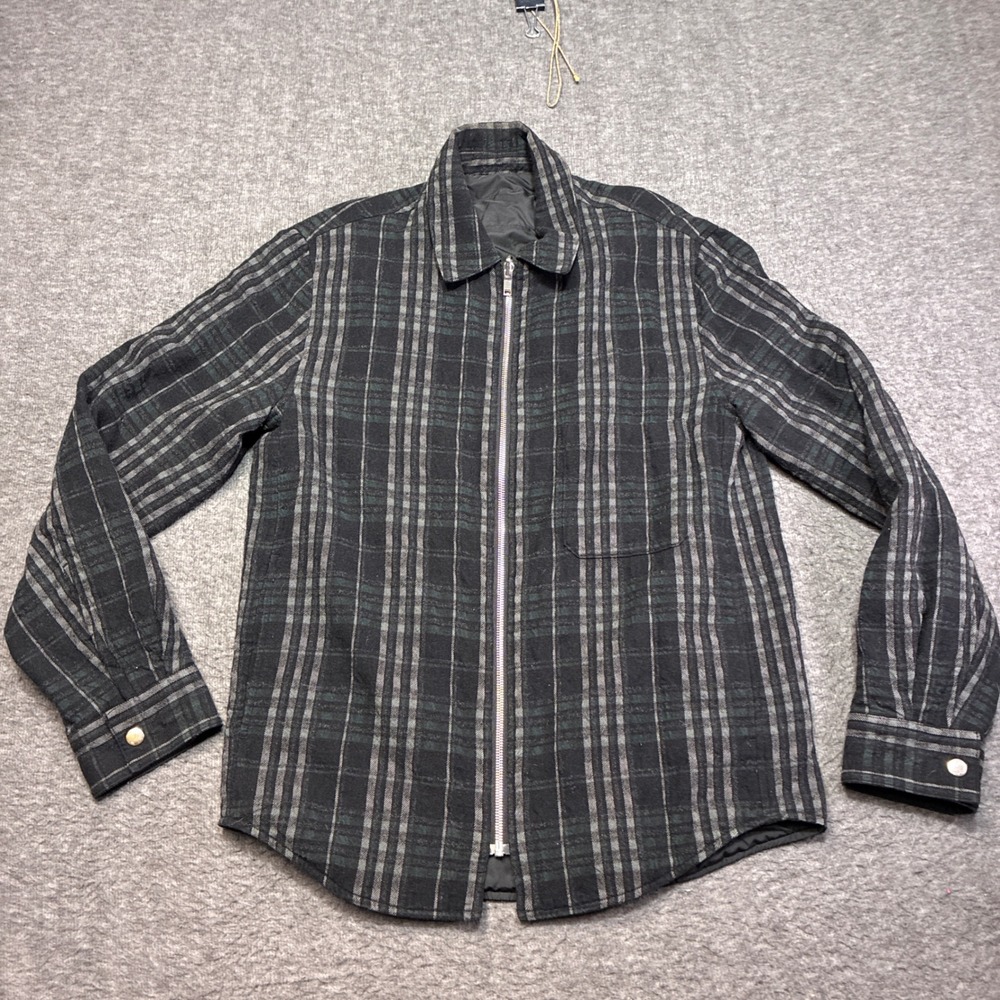 Theory Reversible Zip Shirt Jacket Mens S Black Plaid Wool‎ Quilted H1171419